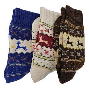 Women Merino Lamb Wool Socks Warm Winter Casual, Holiday Print 3-Pack,  NEW